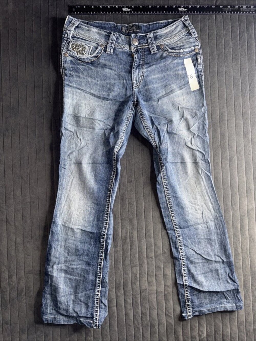 Silver Jeans Co Women's Suki Straight Distressed Denim Blue Jeans 31x30